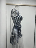 Striped Cutout Knotted Sleeveless Crop Top Dress
