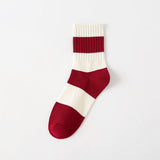 RED BOW COTTON CREW SOCKS FOR WOMEN STRIPED_CWMS1371