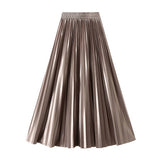 SLIMMING SHINY HIGH WAIST PLEATED MIDI SKIRT_CWBMS0329