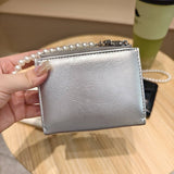 Minimal Crackle Bow Pearl Zip Bifold Wallet_Cwab06202