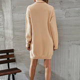 Solid Color Turtleneck Short Slimming Sweater Dress