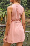 Solid Color V-Neck Lace-Up Tank Top Halter Dress