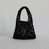 SMALL COTTON ROPE SOLID BEACH BAGS TOTES WITH MESH_CWAB1989