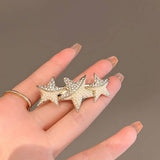 STARFISH FIVE POINTED STAR PEARL DUCKBILL HAIRPIN_CWAHA4660