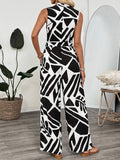 V-Neck Commuter Sleeveless Printed Jumpsuit
