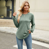 Solid Color Crew-Neck Long Sleeve Fashion T-Shirt