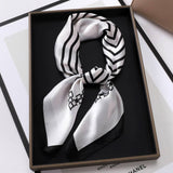 Vintage Letter Print Satin Square Scarf For Women_Cwasc0809