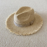 SUMMER LARGE BRIM FUR EDGED STRAW HAT_CWAH3470
