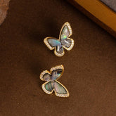 NATURAL ABALONE BUTTERFLY DIAMOND ZIRCON EARRINGS_CWMM4278