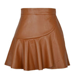 HIGH WAIST RUFFLED IRREGULAR LEATHER SKIRT_CWBSS0394
