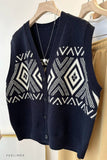 V-Neck Color Matching Embroidery Cardigan Vest