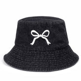 Washed Sunscreen Embroidered Bow Bucket Hat_Cwah1540