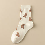 CUTE SIMPLE BROWN BEAR PATTERN CREW SOCKS_CWMS0950