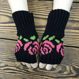 SHORT ROSE KNITTED HALF FINGER GLOVES_CWMM1674