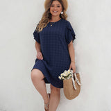 Solid Color Loose Crew Neck Short Sleeved Dress_Cwdsd3055