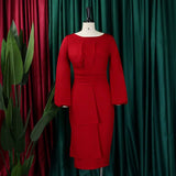 SOLID COLOR ROUND NECK HIP COMMUTER DRESS_CWDMD3699