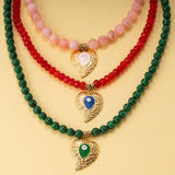 COLORFUL BEADS MALACHITE EVIL EYE HEART NECKLACE_CWMM7537