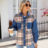 Washed Plaid Casual Denim Long-Sleeved Jacket