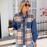 Washed Plaid Casual Denim Long-Sleeved Jacket