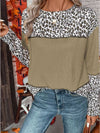 Pullover Leopard Print Patchwork Waffle Knit