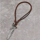 Mens Personalized Simple Feather Leather Necklace_Cwmm4583