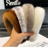 SOLID COLOR MINK HAIR HEADBAND CUTE PLUSH HEADBAND_CWAHA3304