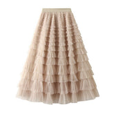 White Tulle Tiered Pleated A-Line Maxi Skirt_Cwbms0369