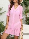 V-Neck Ruffled Button Up Cardigan Casual Dress