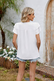 V-Neck Cutout Double-Sleeved Chiffon T-Shirt