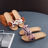 POLKA DOT LINEN BOW SLIPPERS SOFT SOLE NON SLIP_CWSHF0185