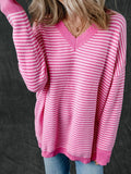 V-Neck Casual Simple Two-Color Striped Sweater