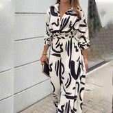 Stylish Casual Print Lapel Baggy Jumpsuit