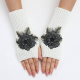 Flower Warm Knitted Wool Gloves And Sleeves_Cwag0109