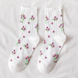 Preppy Little Floral Striped Midtube Sock Lady_Cwms0403