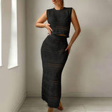 Solid Knit Beach Dress Bikini Cover Up Set