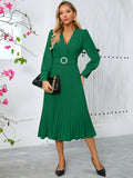 V-Neck Fashion,Slimming Elegant Pleated Dress