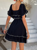 Vacation-Style Ruffle Sleeve Solid Color Dress