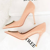 Women Shallow Pointed Toe Metal Buckle High Heels