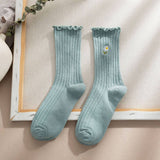 FLOWER EMBROIDERY CREW RUFFLE SOCKS WOMEN_CWMS0293