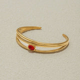 LUXURY 18K GOLD TRIPLE LAYER RED STONE OPEN CUFF_CWAJE4818