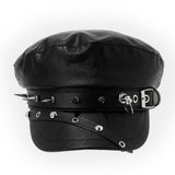 Punk Leather Flat Top Cap Studded Army Hat_Cwah04630