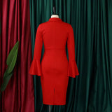 V-Neck Elegant Trumpet Sleeve Slit Hip Dress_Cwdmd3706