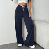 Solid Color Elastic Waist Slim Straight Leg Pants