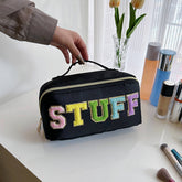 NYLON HAND HELD FLOCKING LETTER COSMETIC BAG_CWAB4383