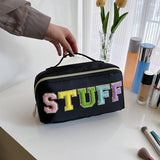 NYLON HAND HELD FLOCKING LETTER COSMETIC BAG_CWAB4383