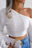 Women Eyelet One Off Shoulder Sexy Crop Knit Top_Cwoswl0445