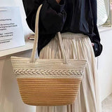 NEW COLOR BLOCK SINGLE SHOULDER STRAW BAG_CWAB1880