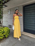 Solid Color Line Neckline Waist Long Style Dress