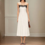 Stylish Lace Color Off-The-Shoulder Halter Dress