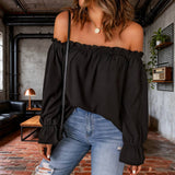 Solid-Color Pullover Sexy Off-The-Shoulder Shirt